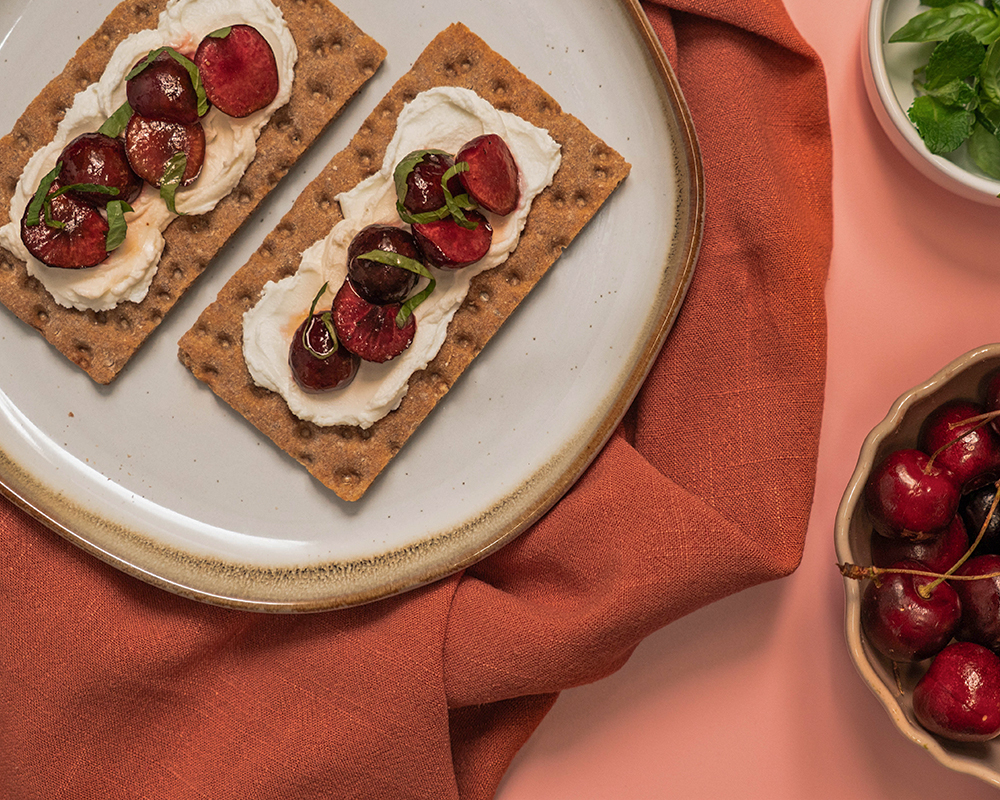 Summer Cherry Goat Cheese Appetizer Recipe Wasa Sourdough