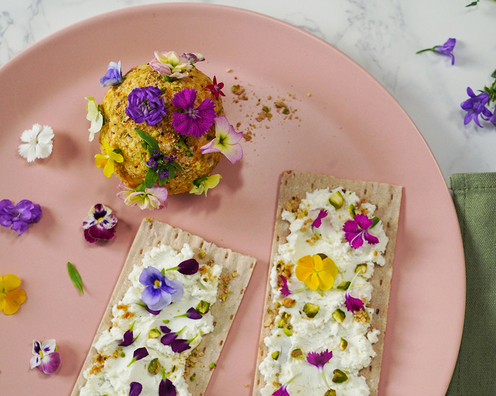 Floral Goat Cheese Ball with Wasa Rosemary & Sea Salt Crispbreads
