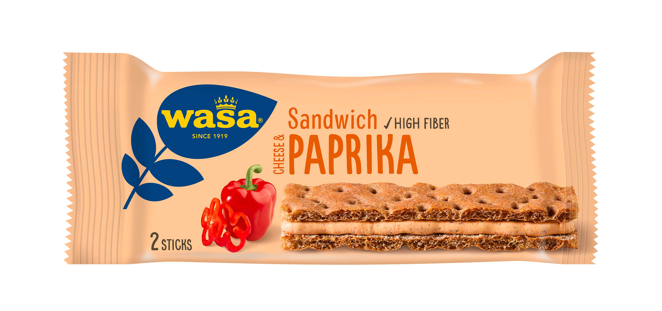 Wasa Sandwich Cheese & Paprika - Upptäck det perfekta mellanmålet, gott knäckebröd med krämig fyllning. Utmärkt som ett lätt mellanmål på språng och som goda mellanmål efter skolan eller innan träning.