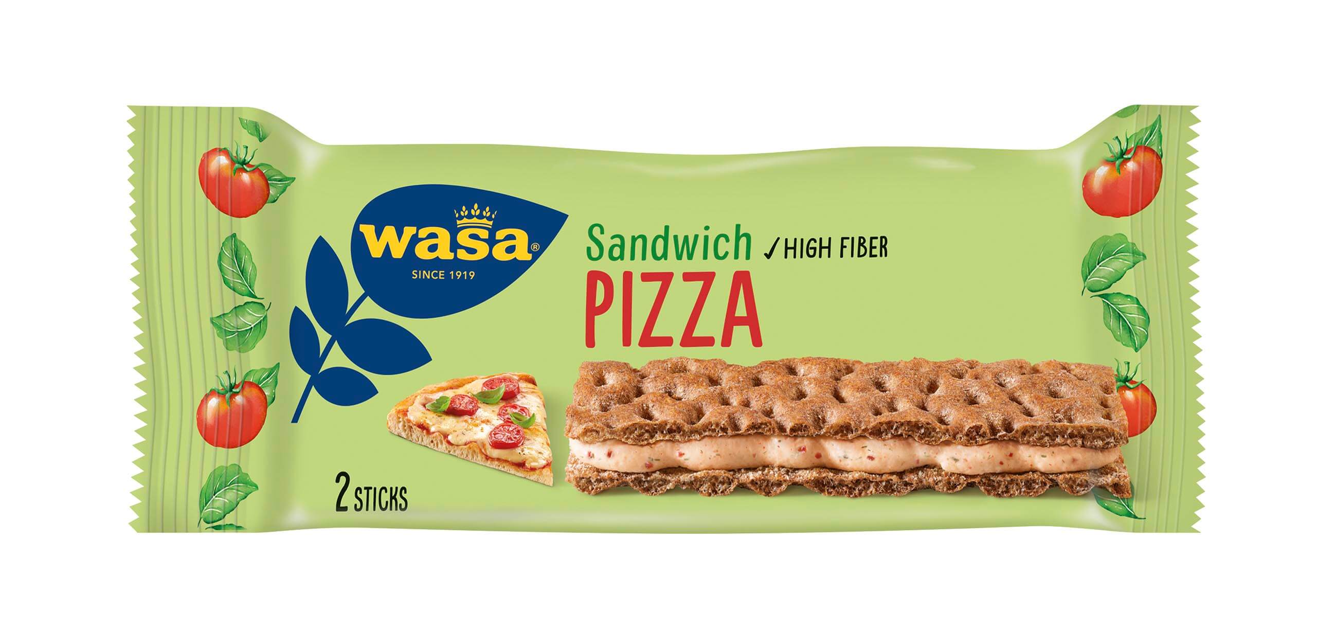 Wasa Sandwich Pizza - Upptäck ett veganskt mellanmål, gott knäckebröd med krämig fyllning. Utmärkt som mellanmål på språng och som tips på mellanmål till jobbet, efter skolan eller innan träning.