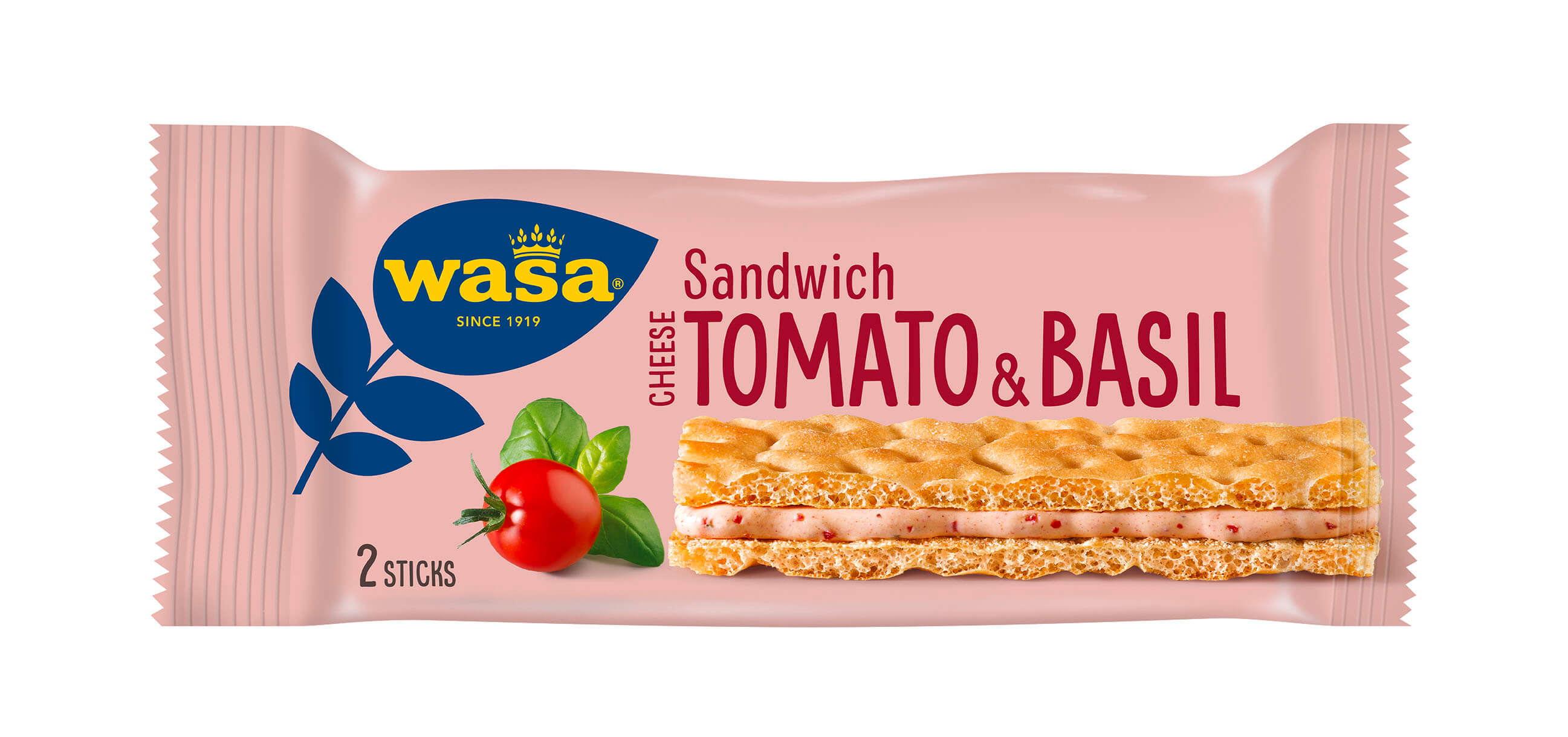 Sandwich Cheese Tomato & Basil - Upptäck det perfekta mellanmålet, gott knäckebröd med krämig ostfyllning. Utmärkt som ett lätt mellanmål på språng