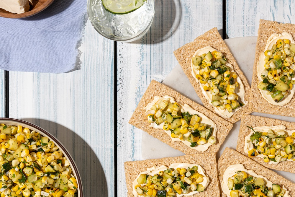 Roasted Corn and Zucchini Salad on Wasa Crisp'N Light Cracker