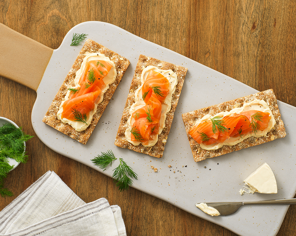 Samon Lox, Cheese, and Dill on Wasa Multigrain crackers