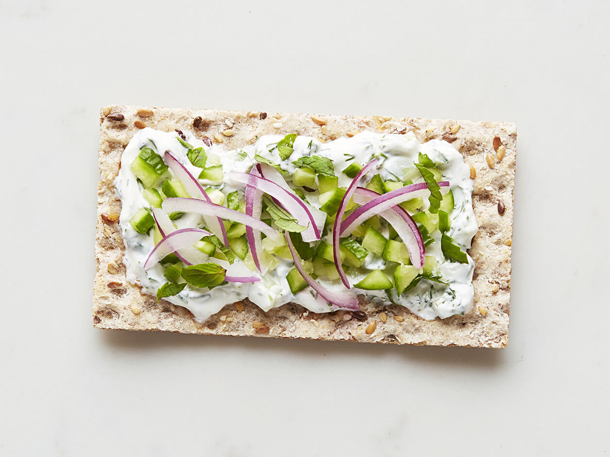 Tzatziki on Light Rye Crackers Crispbreads