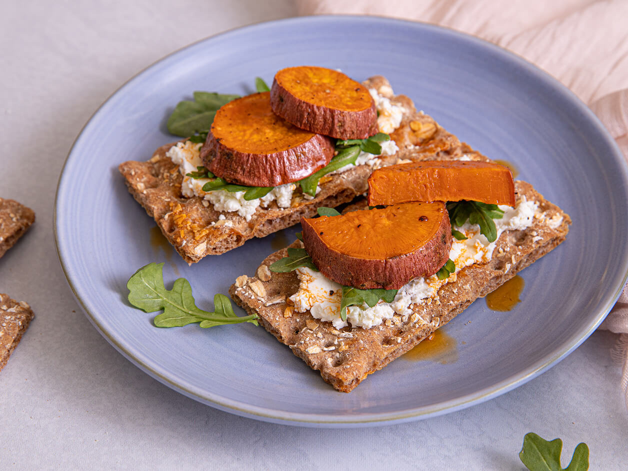 Sweet Potato, Greens & Harissa on Wasa Multi grain Cracker