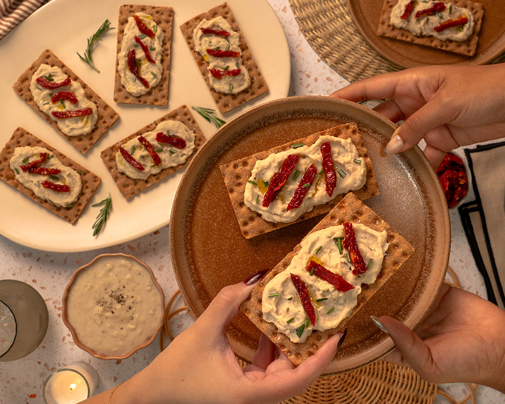 Wasa Sourdough Crackers with white beans and rosemary