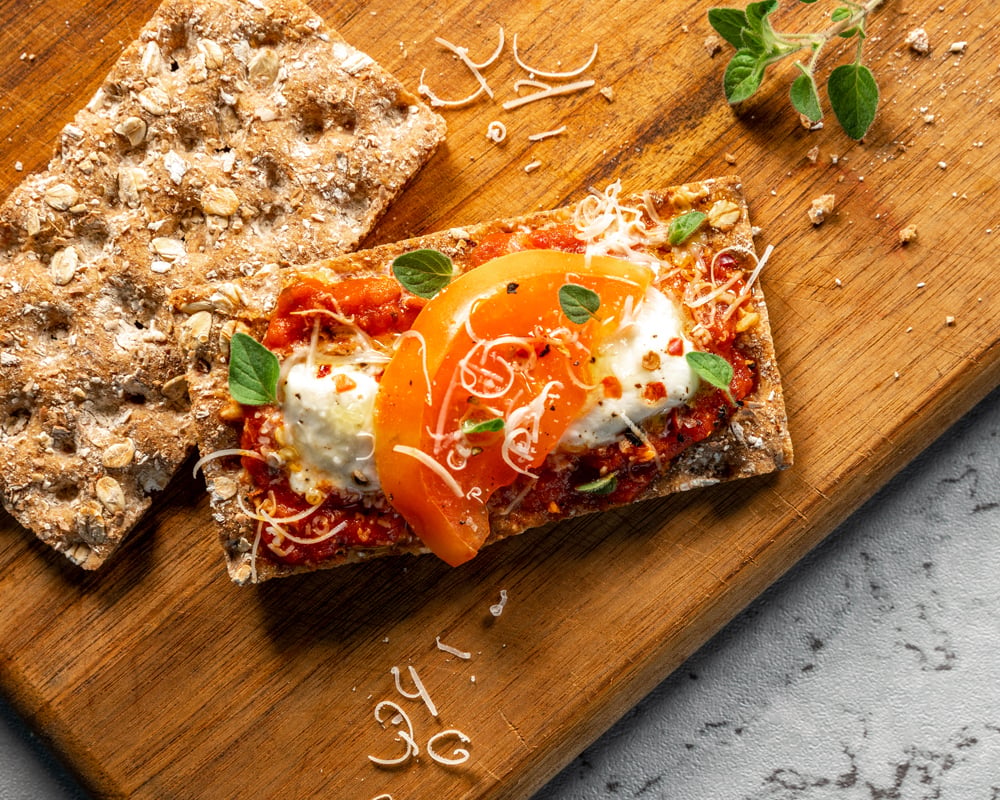 Mini Pizza Toasts on Wasa Multi Grain Cracker Crispbread