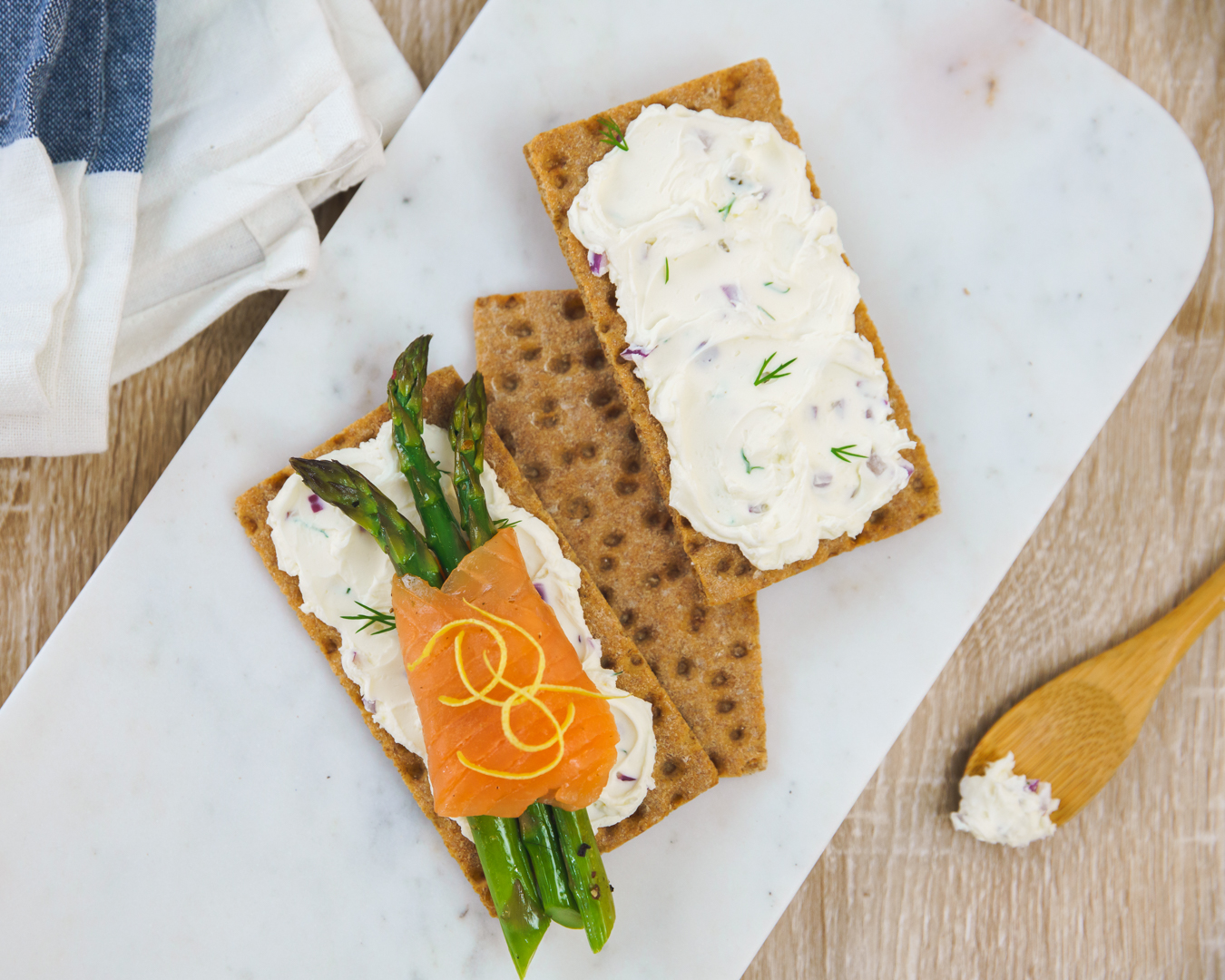 smoked salmon, asparagus, cream cheese, Sourdough Wasa Crackers