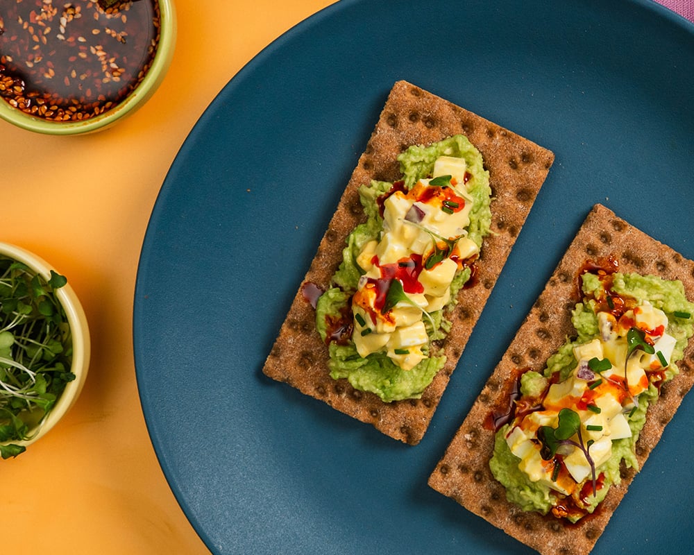 Wasa Sourdough Avocado Egg Salad with Chili Oil Sandwich