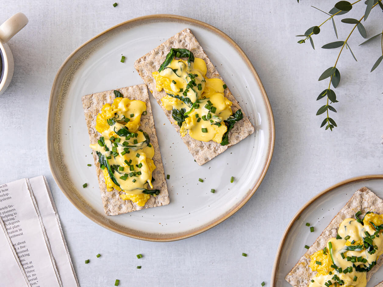 Scrambled Eggs Florentine Wasa Light Rye Cracker Crispbread