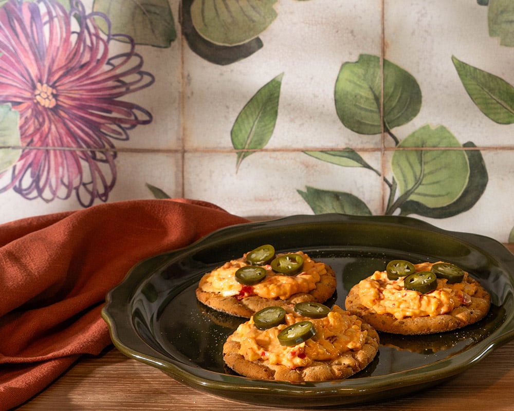 Wasa Sesame Sea Salt Crackers with Pimento Cheese and Jalapenos