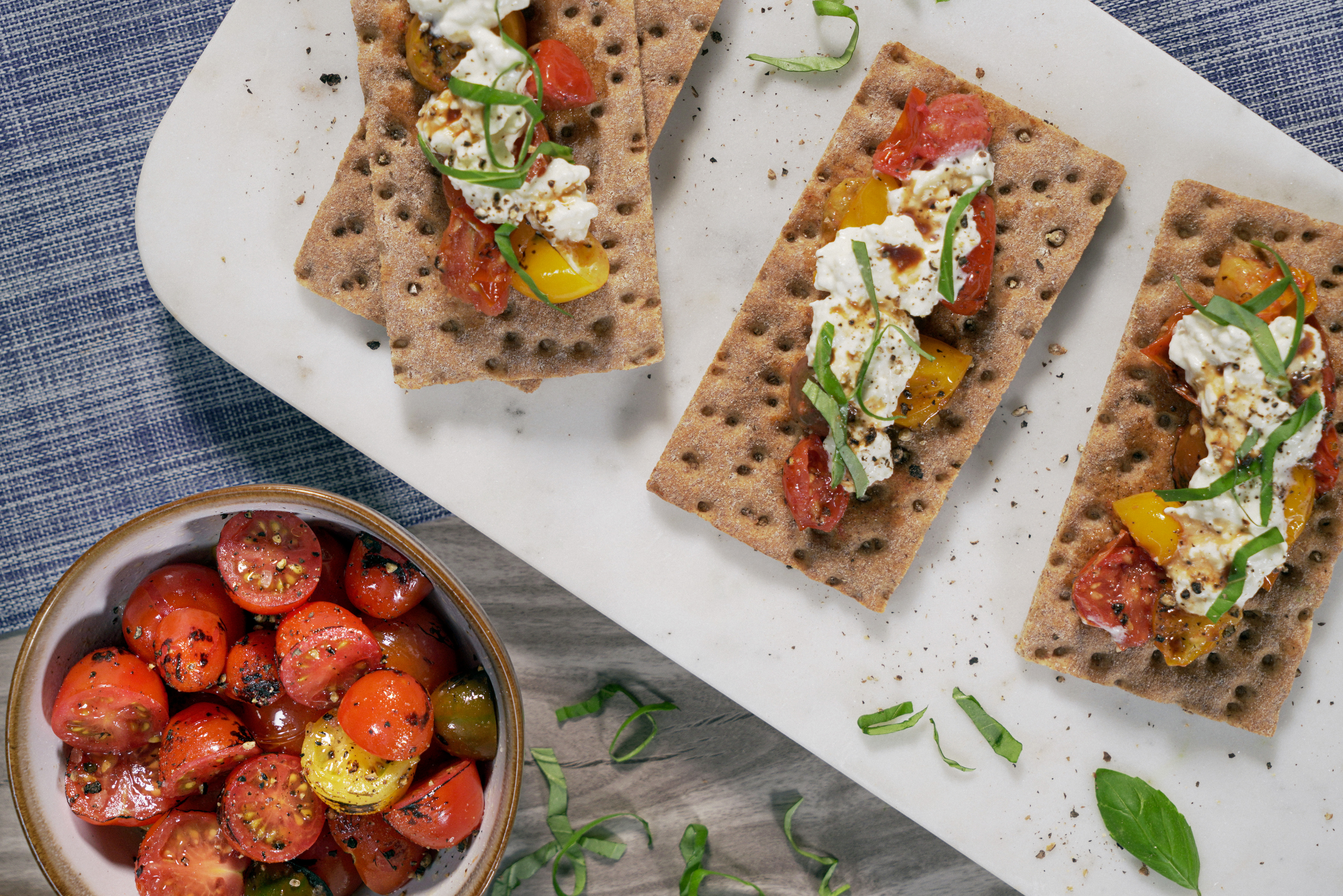 Baked Cherry Tomatoes Burrata Cheese Wasa Sourdough Crackers