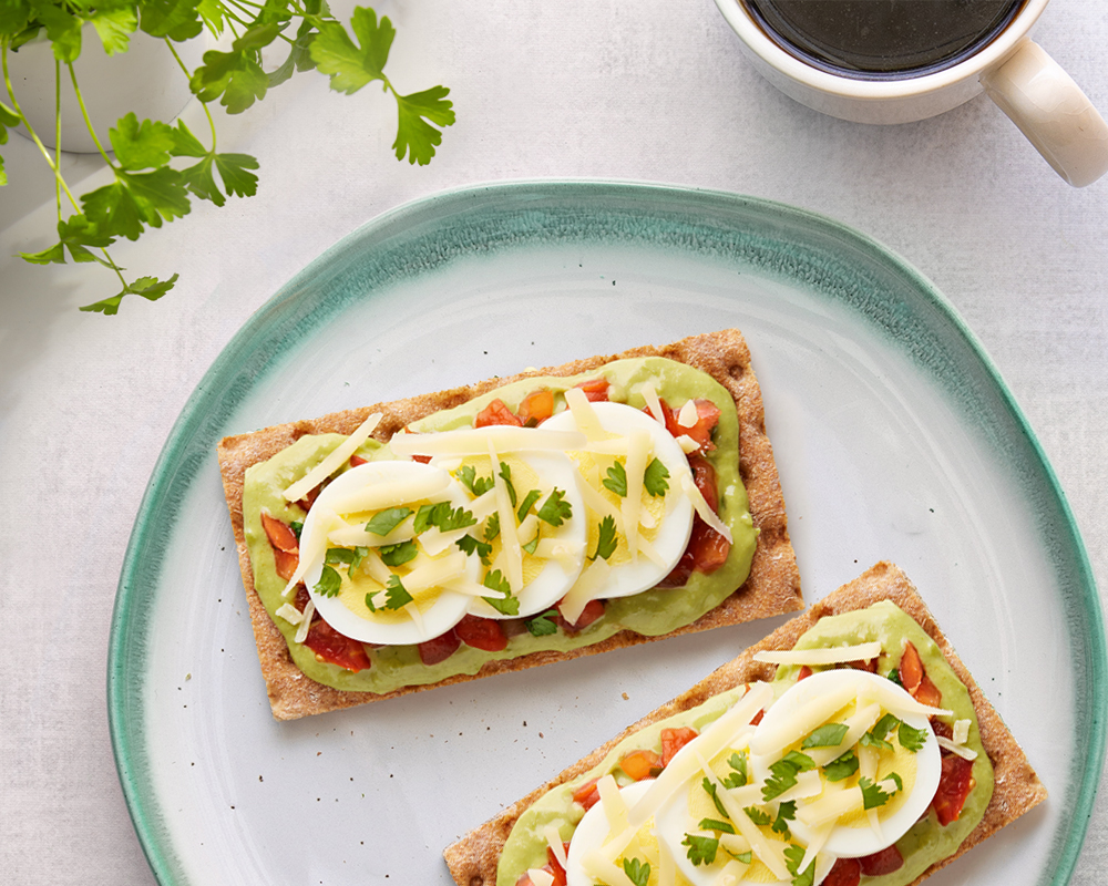 Wasa Sourdough Crackers with Egg, Avocado, Salsa, Cheddar cheese