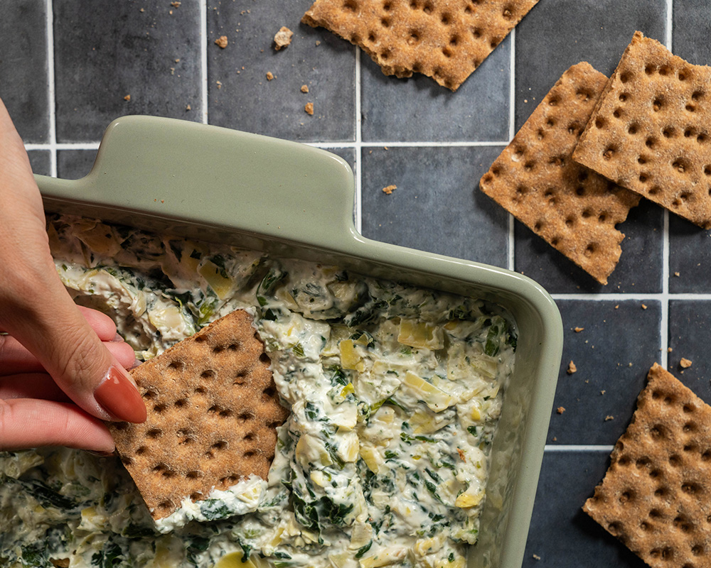 Wasa Sourdough crackers Spinach artichoke dip recipe