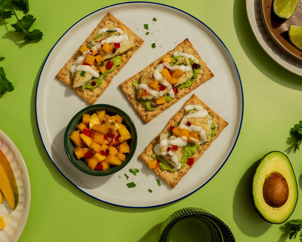 Wasa Gluten Free Sesame Crackers with grilled fish & spicy salsa