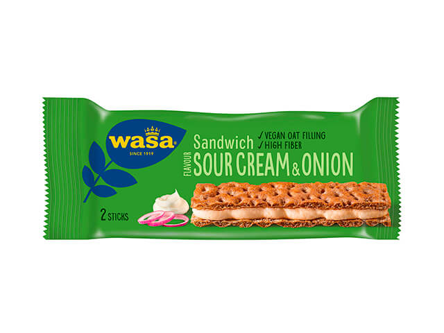 Wasa Sandwich Sourcream & Onion - Upptäck det perfekta mellanmålet, krispigt och gott knäckebröd med krämig fyllning. Perfekt som mellanmål på språng och som bra mellanmål på jobbet, efter skolan eller innan träning.